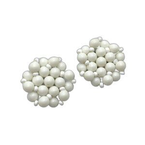 Vintage White Beaded Cluster Costume Statement Earrings 1.25 In Clip On Germany